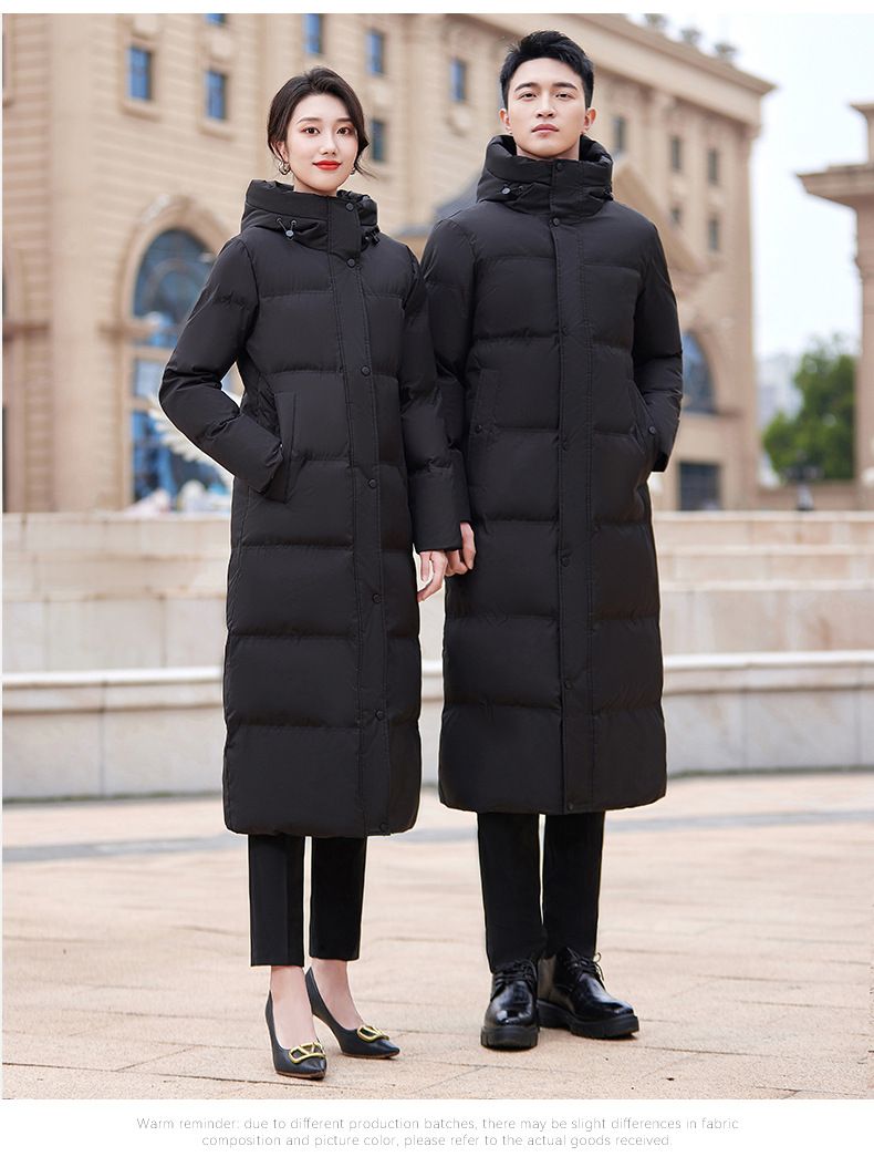 Damen Mittellange Daunenjacke Juweliergeschäft Berufsbekleidung Hotelrezeption Verkaufsabteilung Schwarzer Baumwollmantel_voghion.com