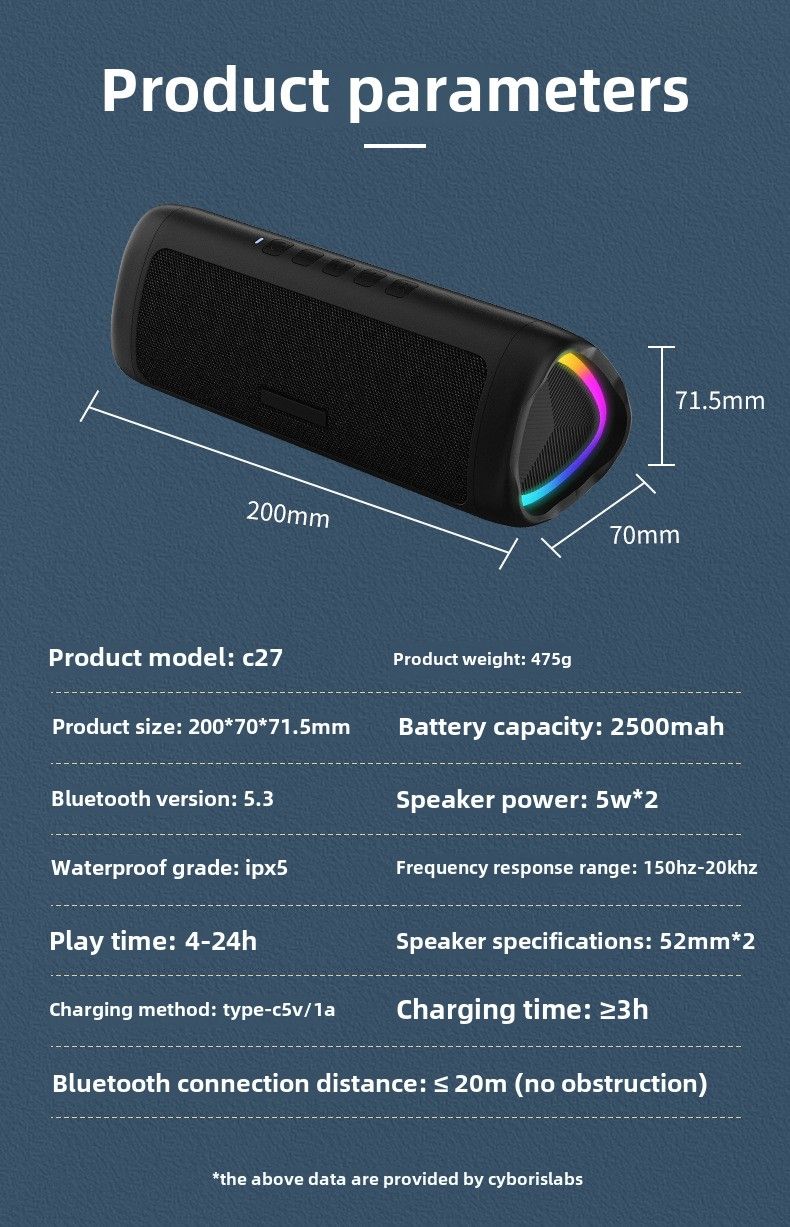 Tragbarer Bluetooth-Lautsprecher – wasserdichtes Design, 4-Einheiten-Stereo, lange Akkulaufzeit, bunte Lichter, hochauflösende Anrufe, geeignet für Partys im Freien_voghion.com