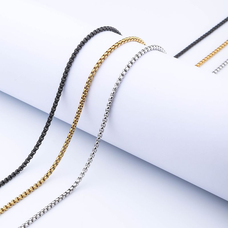 Men's Stainless Steel Square Pearl Chain Necklace, Hip Hop Titanium Steel Jewelry, Interlocking Link Design, Unisex Fashion Accessory_voghion.com