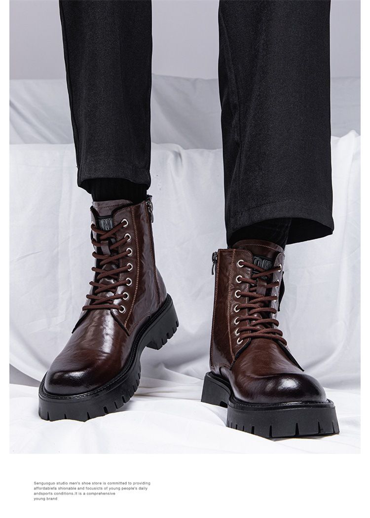 Men's Shoes 2025 Winter New Mid Length Workwear British Style Leather Boots Men's Plus Velvet Warm Cotton Boots_voghion.com