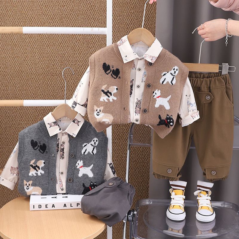 Wu Xiao Qi Children's Clothing 2025 Spring Autumn New Collection 0-4 Year Old Boys And Girls Full Print Dog Shirt_voghion.com
