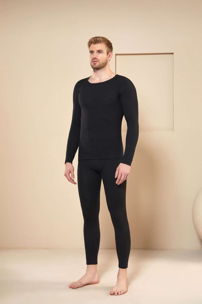 Intimo termico in lana e seta, autunno e inverno, girocollo, uomo e donna, in velluto, senza cuciture, completo lungo autunno e inverno_voghion.com