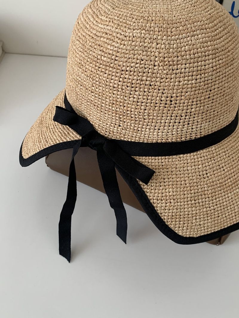 Sombrero de pescador de ala ancha para mujer, con protección solar, tejido de hoja de palma, para vacaciones de verano en la playa y al aire libre_voghion.com