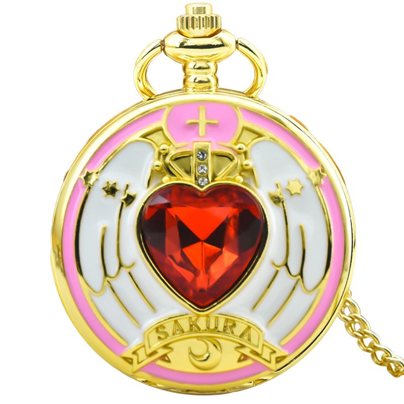 Orologio da tasca Card Captor Sakura in legno con ragazza in resina, grande_voghion.com