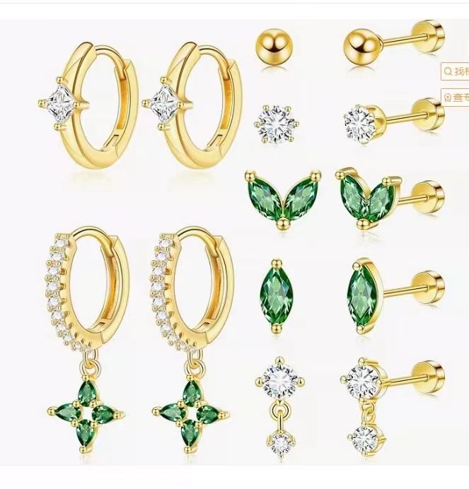 Set di orecchini di alta qualità con stella a otto punte floreale intarsiata in zirconi, design di nicchia leggero e di lusso_voghion.com