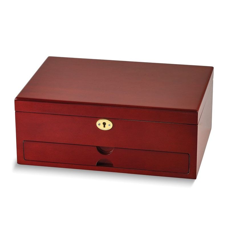 High Gloss Cherry Finish 1-drawer Locking 10-Watch And Accessory Case_voghion.com