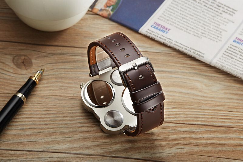 Herren-Sportuhr mit großem runden Zifferblatt, Quarzuhr mit Doppelbewegung für Outdoor- und Freizeitkleidung, große Zifferblattuhr mit Doppelbewegung_voghion.com