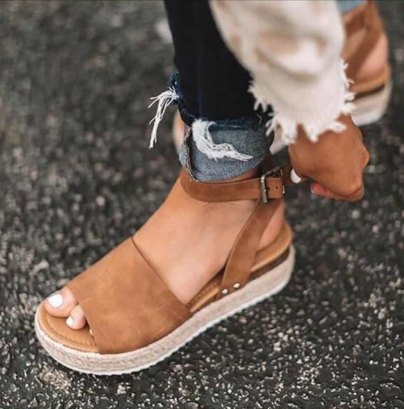 large size new buckle fish mouth sandals women's thick bottom sandals Roman shoes platform shoes_voghion.com