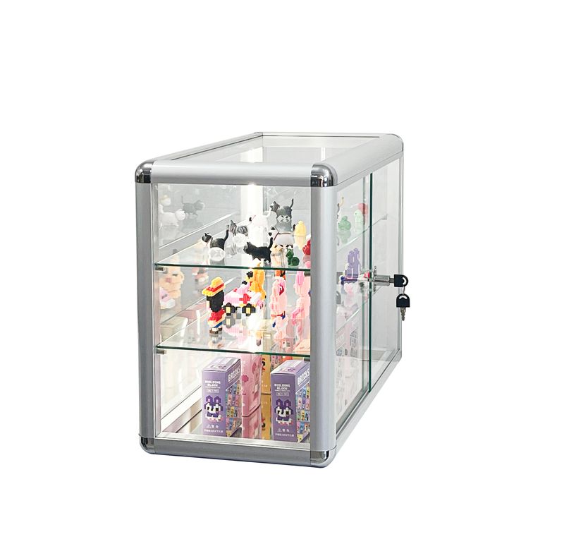 Tempered Glass Top Display Cabinet With Sliding Glass Door And Lock, Standard Aluminum Frame, Display Cabinet With Sliding Glass Door, Lock And LED_voghion.com