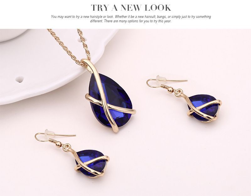 Set di gioielli in cristallo con ciondolo, collana, orecchini, nostalgico, collana, accessori da sposa alla moda per donna_voghion.com