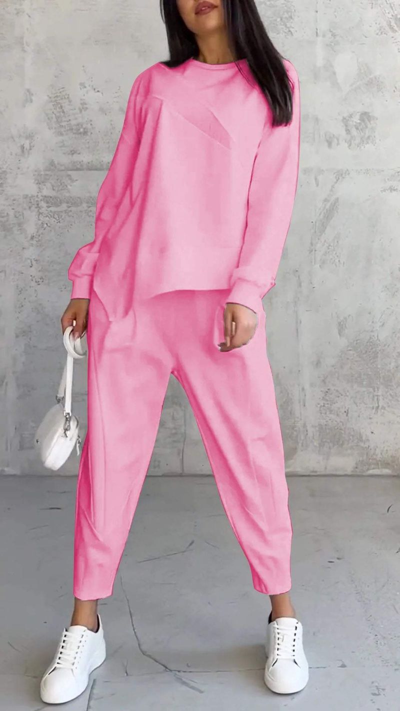 Women's Oversized Drop-Shoulder Sweatshirt & Jogger Set – Streetwear Lounge Wear With Asymmetrical Hem_voghion.com