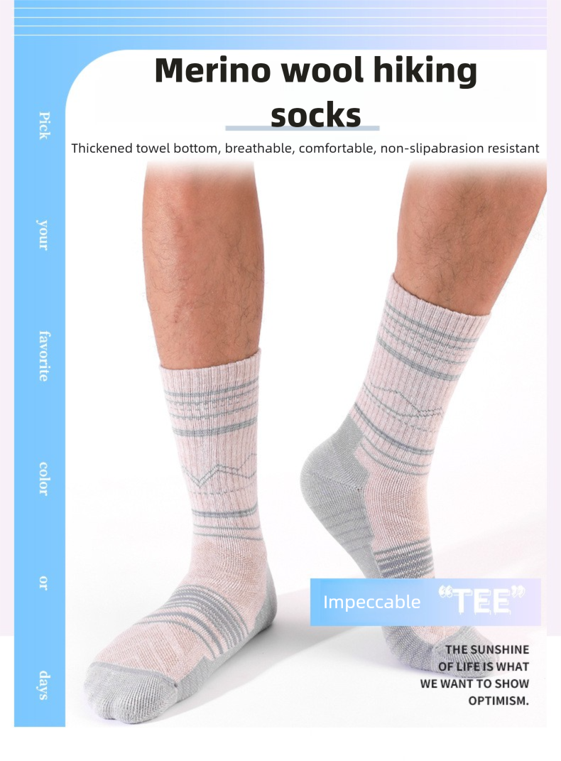 Calzini caldi da trekking in lana merino a metà polpaccio, spessi, per uomo e donna, per l'autunno e l'inverno._voghion.com