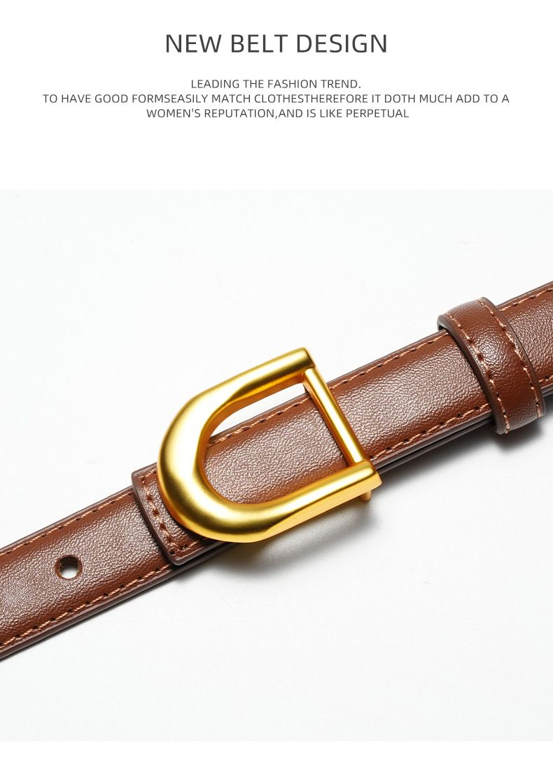 Eleganter und vielseitiger Ledergürtel mit glatter Schnalle für Kleider und Hosen, leichtes Luxus-Modeaccessoire in Schwarz, Braun und Elefantengrau mit goldener Schnalle_voghion.com