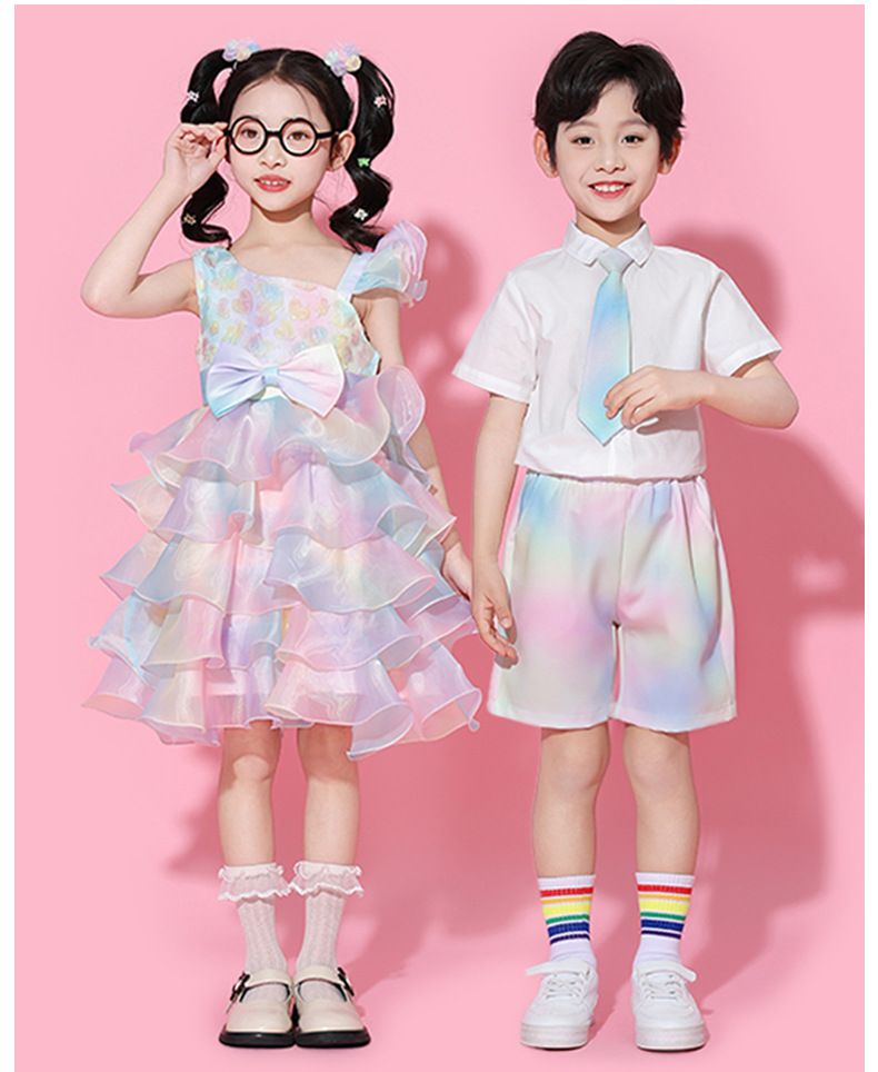 Mutter & Kinder Kindertag Performance Kostüme Prinzessin Kleid Mädchen Regenbogen Tutu Rock Grundschule Chor Kleid Kindergarten Performance Kostüm_voghion.com