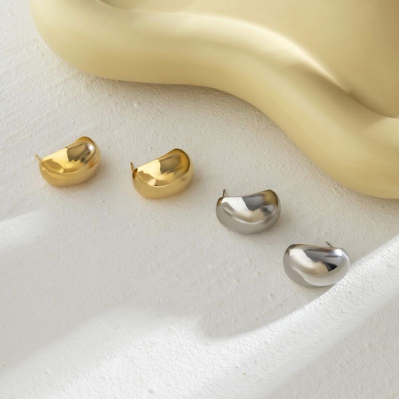 Orecchini a forma di fagiolo in metallo, semplici, di alta qualità, classici e leggeri, placcati in oro, per donna, con ago in argento, eleganti_voghion.com