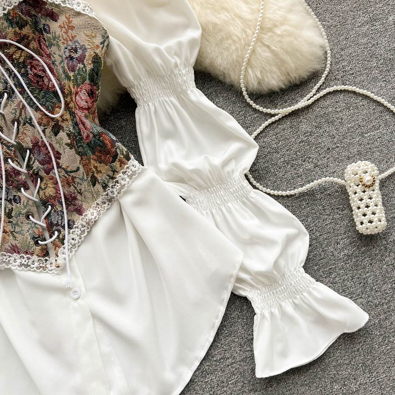 Vêtements pour femmes, nouveau Design, motif rétro, vêtements d'extérieur à bandes, petit gilet mi-long, ligne a, robe chemise bouffante, printemps et été_voghion.com