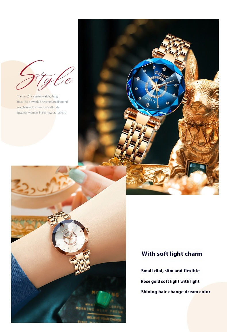 2023 Ocean Heart Quartz Live Broadcast: A Small Crowd Diamond Face Glass Solid Steel Band Women's Waterproof Watch_voghion.com