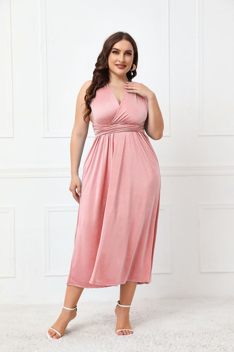 Women's dress long skirt sexy backless dress summer strap cross V-neck mid-length skirt_voghion.com