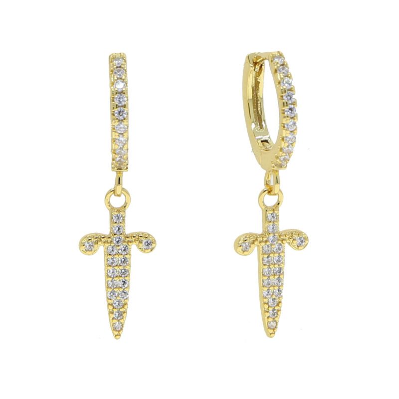 Hip Hop Neue Kreuz Schwert Ohrringe Mode Trend Intarsien Zirkon herren Ohrringe_voghion.com