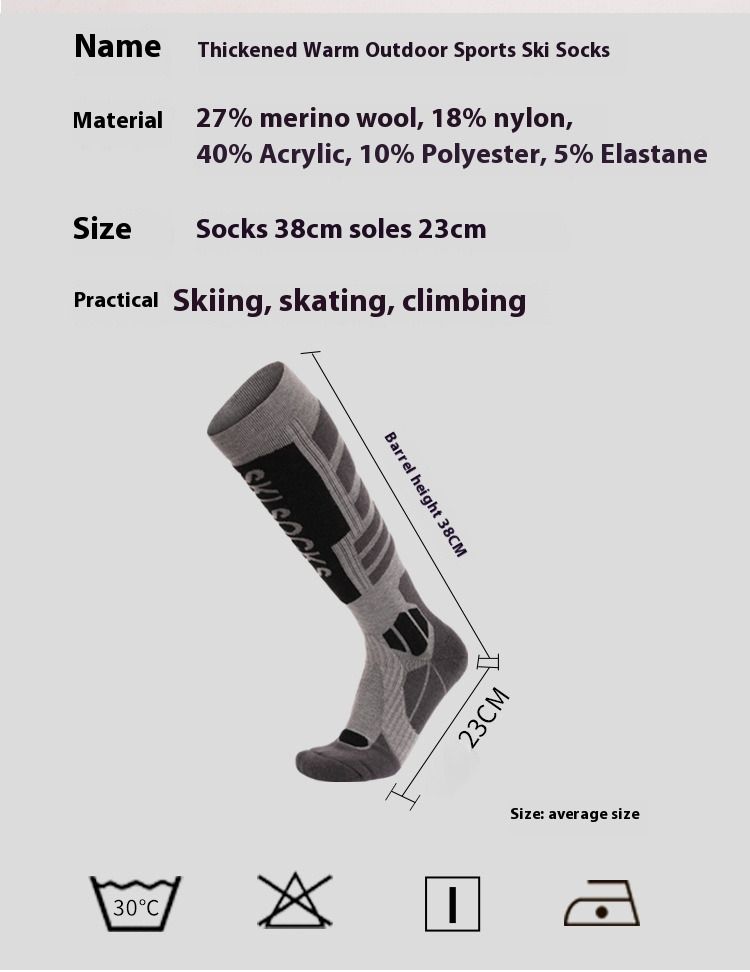 Nowe skarpety narciarskie z wełny merynosowej z grubym spodem z ręcznika dla mężczyzn i kobiet, zimowe, wysokie, trekkingowe, antypoślizgowe_voghion.com