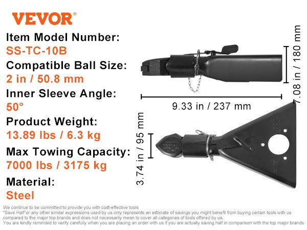 VEVOR A-Frame Trailer Coupler, Fits 2-Inch Hitch Ball Size, 7000 lbs Towing Capacity, Heavy Duty Steel Coupler, Ideal for Towing Station Wagons, Picku_voghion.com