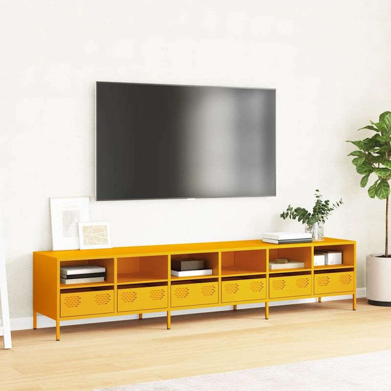 TV-Schrank Senfgelb 202x39x43,5 cm Kaltgewalzer Stahl_voghion.com