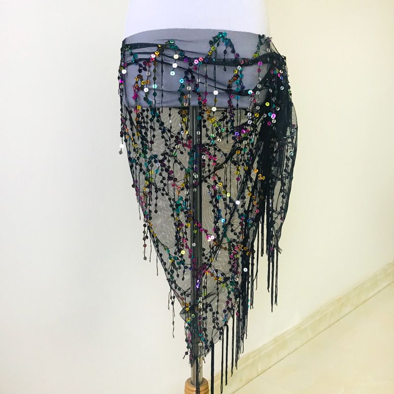 Halloween Bauchkette Pailletten Quaste Dreieck Tanz Performance Hüfttuch Anfänger Praxis Taillengürtel_voghion.com