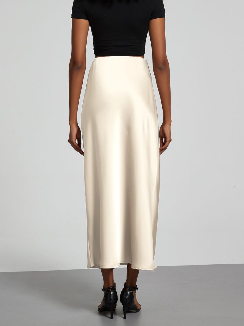 Luxuriöser Satin-Midirock – Hochglänzender A-Linien-Rock für Damen, eleganter Bleistiftrock für Büro und Party mit hochwertigem Fall_voghion.com