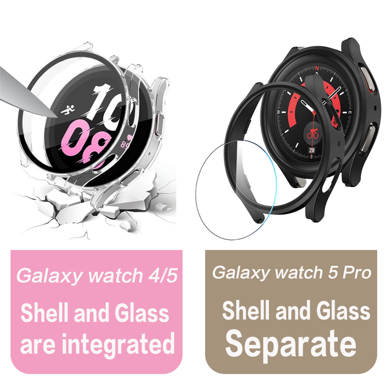 Cover til Samsung Galaxy Watch 5 pro etui 45mm 4 40mm 44mm tilbehør PC bumper skærmbeskytter glas Galaxy watch 5 etui_voghion.com