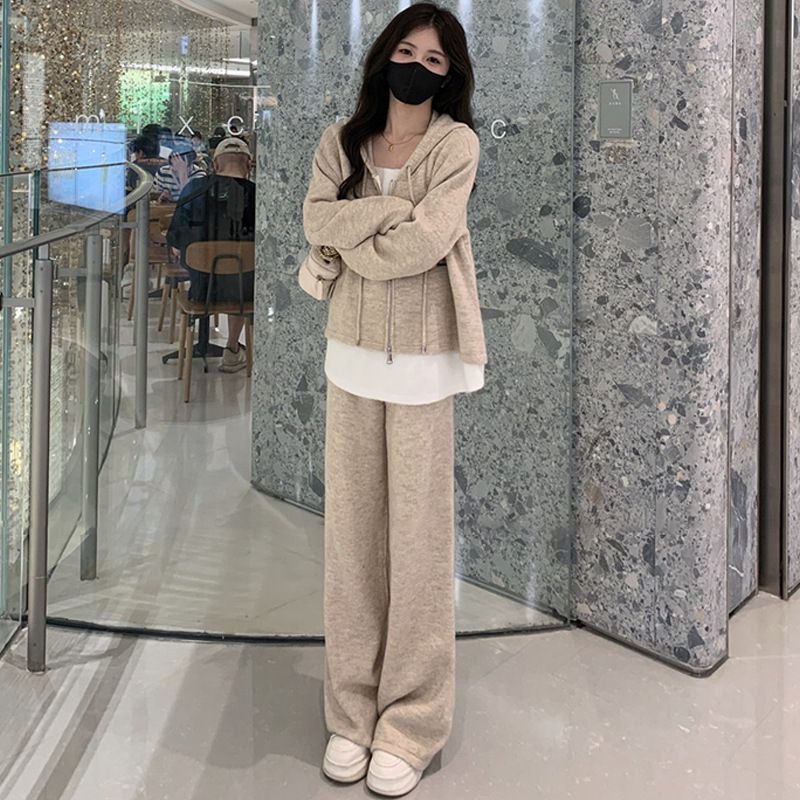 6493 Felpa con cappuccio casual sportiva da donna 2025, versione coreana, design ampio, set da due pezzi_voghion.com