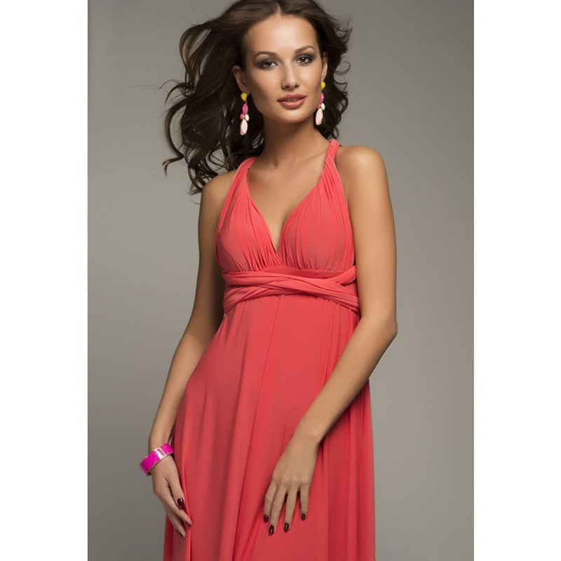 Abito lungo rosso con fasciatura multi-corda sexy multi-usura alla moda da donna_voghion.com