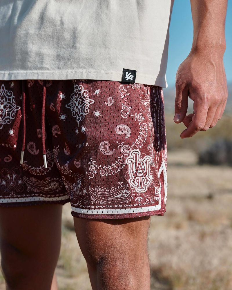 Αμερικάνικο σορτς λουλουδιών ανακαρδιοειδών YOUNG για ανδρικό καλοκαιρινό διχτυωτό που αναπνέει γρήγορα, σπορ casual μπασκετικό γόνατο_voghion.com