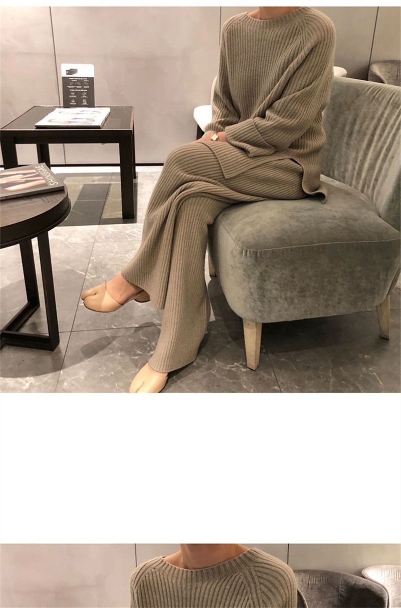 Women's Clothing Large size suits for women two piece suits autumn new fashion high end loose knit sweaters sweaters wide leg pants_voghion.com