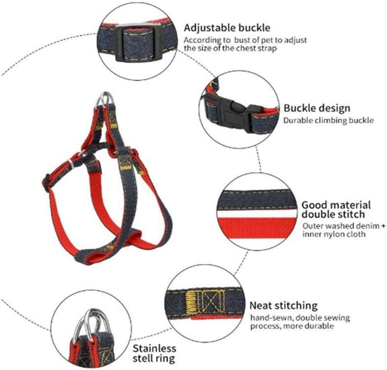 Dog Leash, Adjustable Collar, Denim Fabric Set, Lead Vest Small, Medium, Large Pets, Base For Walks And Training By PawParty Store_voghion.com