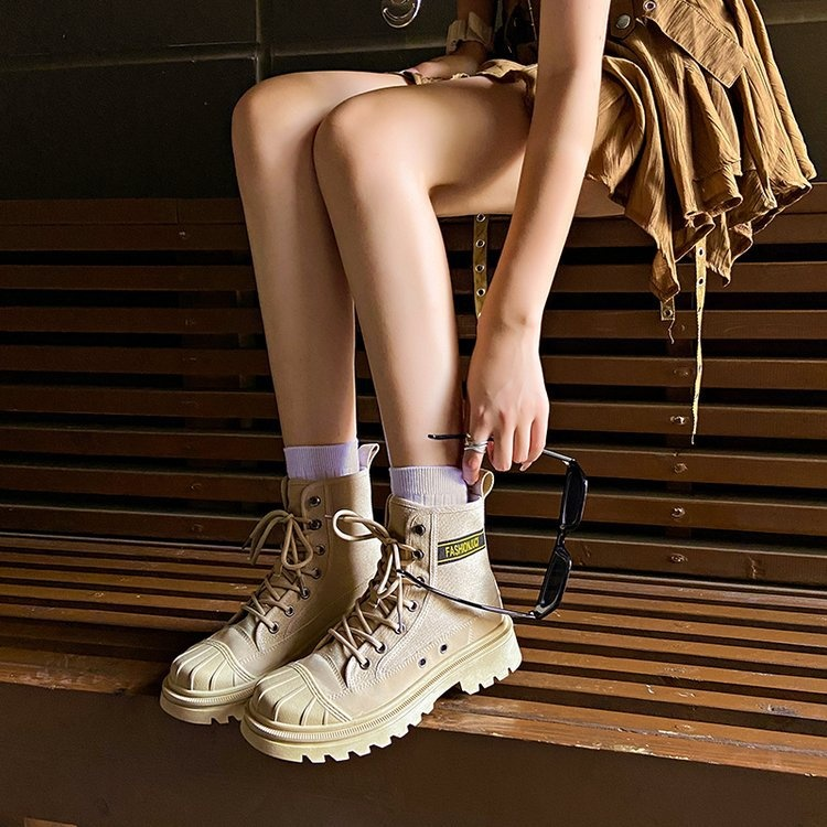 Doc Martens stivali da moto da donna Stivali da trekking a metà polpaccio in tela Stivali hipster casual traspiranti con lacci Stivali da esterno eleganti e belli da donna_voghion.com