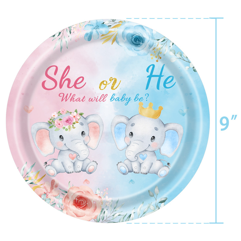 New Gender Reveals Baby Battesimo Tema Elefante Forniture per feste di compleanno Bicchiere di carta, fazzoletto di carta, piatto di carta, set di stoviglie_voghion.com