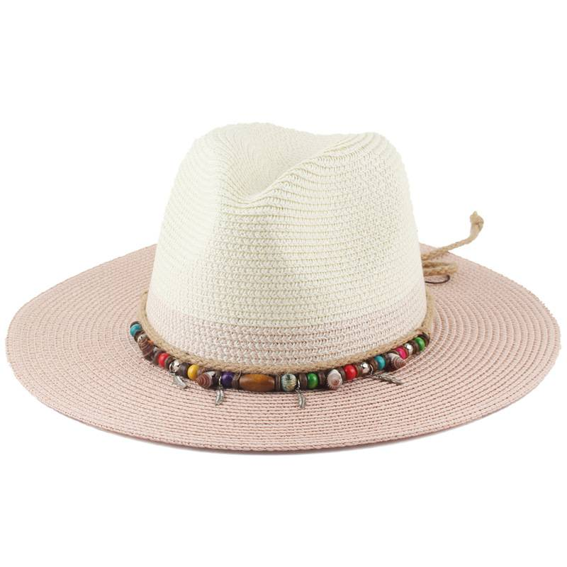 Cappelli da cowboy da donna Cappelli di paglia color block per donna primavera ed estate Cappelli di paglia Panama Cappelli da sole a tesa piatta per capelli da gentiluomo_voghion.com