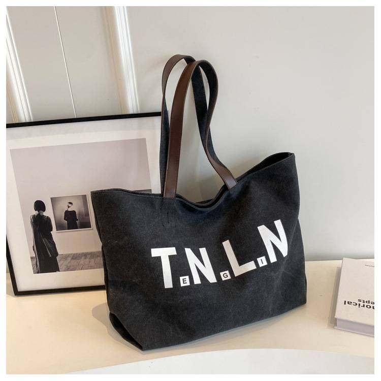 Bolsa de lona de grande capacidade feminina nova cor sólida bolsa de ombro casual versátil sacola estudante universitário classe sacos de deslocamento_voghion.com