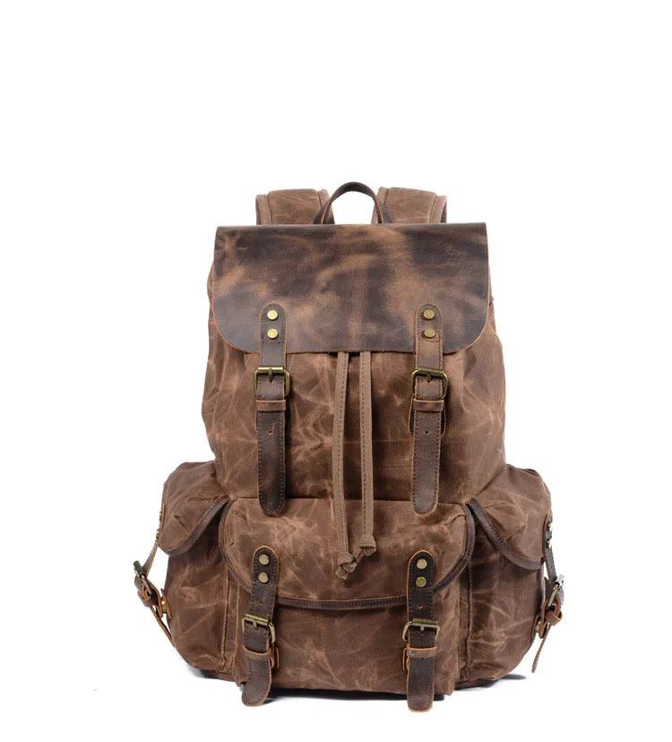 Mochila para cámara SLR impermeable de lona encerada multiusos El compartimento para cámara desmontable independiente es adecuado para viajes, Leis_voghion.com