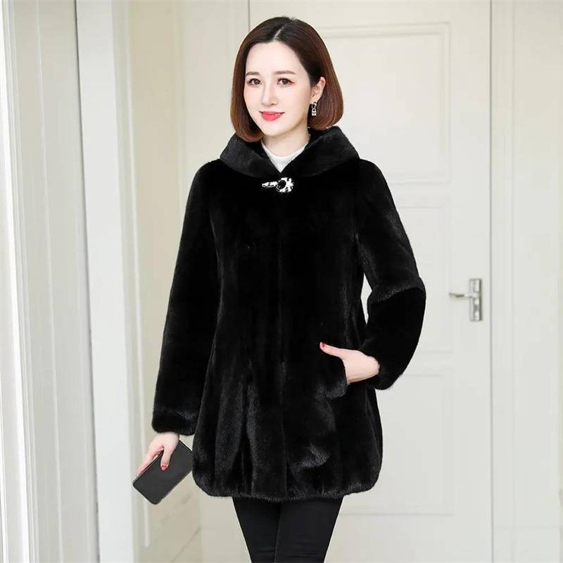 Dameskleding Bontjas Winter Nerts Medium En Lange Capuchon Nertsjas_voghion.com