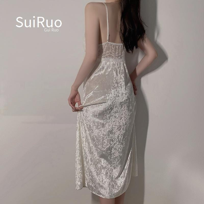 Žensko seksi perilo Pure Desire Velvet spodnje perilo Sweet Perspective Mesh Plus prsni pašček Sling nočna srajca Zunanja halja Domača oblačila Suit_voghion.com