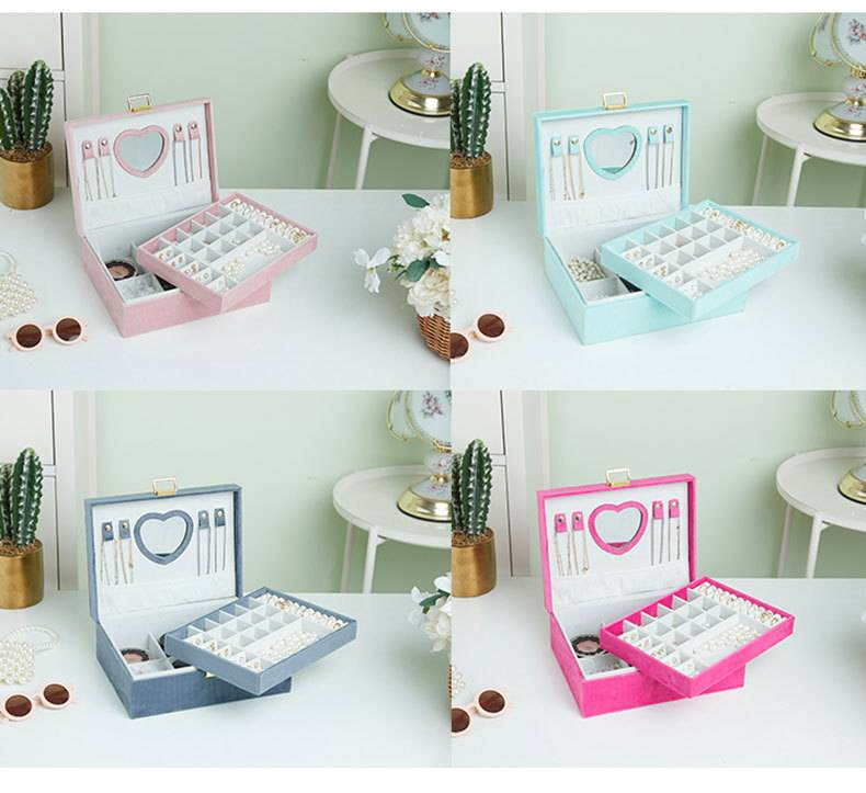 Large Capacity Multi-Layer Jewelry Box With Heart-Shaped Mirror - Organizer For Earrings, Rings & Necklaces_voghion.com