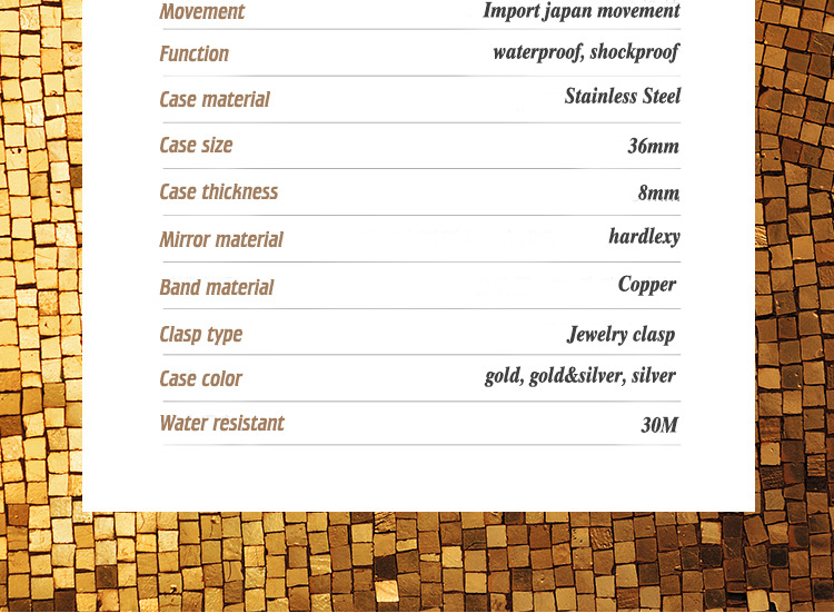 Orologio da donna al quarzo impermeabile con cinturino in rame e diamanti, stile squisito_voghion.com