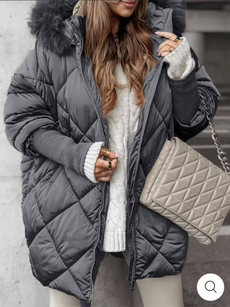 Damen Wintermantel mit Kapuze und abnehmbarem Kaninchenfellkragen – Stylische Langarmjacke für Freizeit und Outfit (Weiß, Beige, Grau, Schwarz, XS-XXXL)_voghion.com