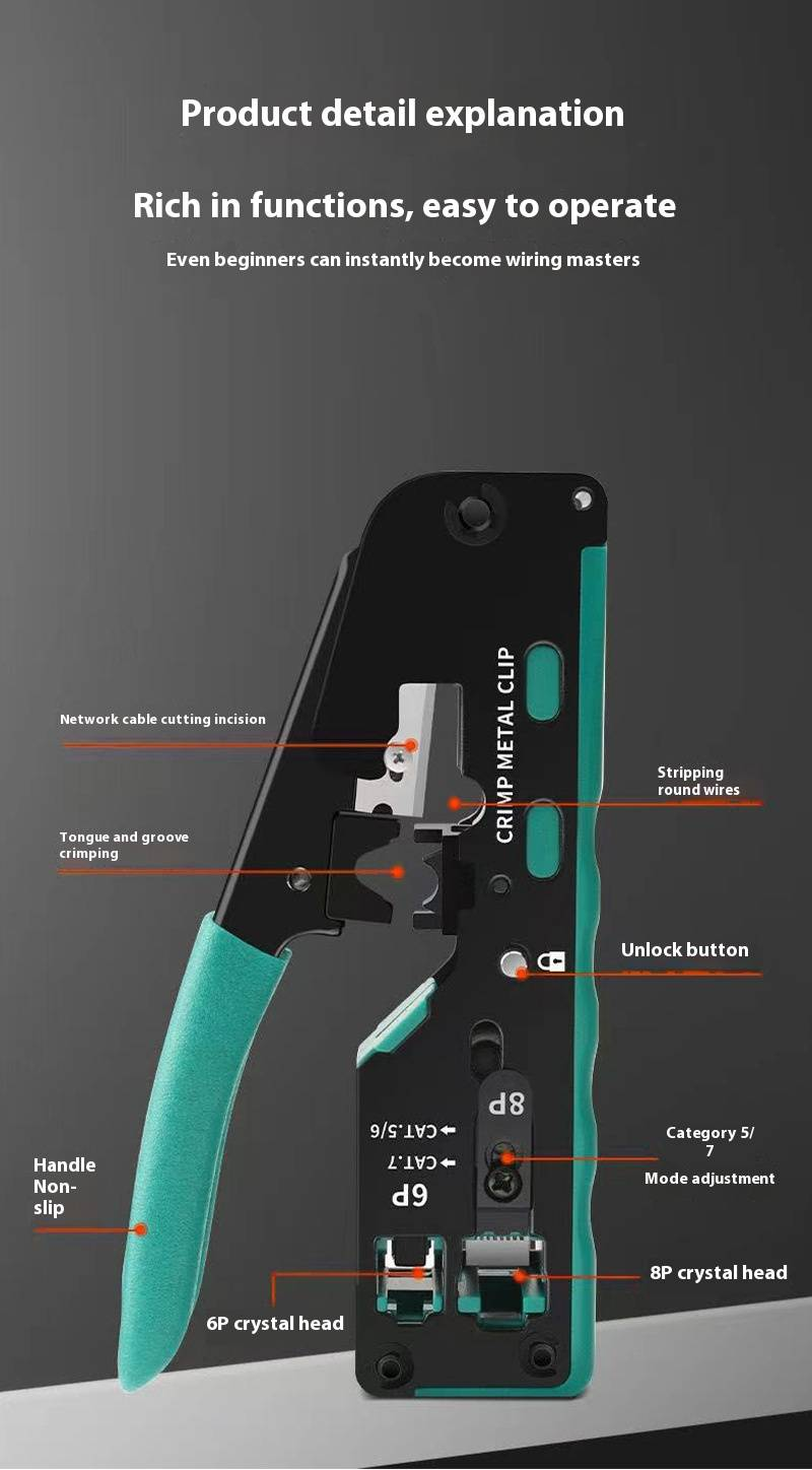 Professional RJ45 Crimping Tool For Cat6 Cat7 Ethernet Cables - High Carbon Steel Blade, Ergonomic Design For Effortless Crimping_voghion.com