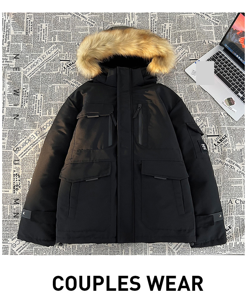 Jaqueta Parka com Capuz de Inverno Masculina com Enchimento de Poliéster Espesso, à Prova de Vento e Quente, Casaco de Trabalho para Uso Externo e Casual_voghion.com