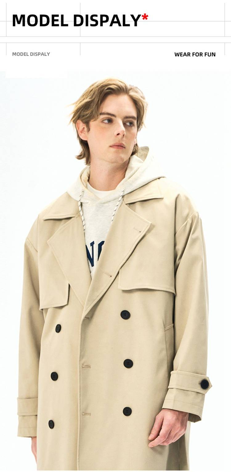 Men's Long Wool Coat With Double Breasted Design, Mid-length Overcoat With Hood And Belt, Slim Fit Casual Trench Jacket For Autumn And Winter_voghion.com