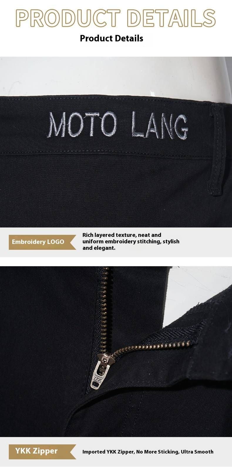 Pantalones de moto blindados con certificación CE de nivel 2: estilo retro unisex para el trabajo, para desplazamientos y conducción informal. Protección para todo tipo de clima con protectores de cadera y rodillas._voghion.com