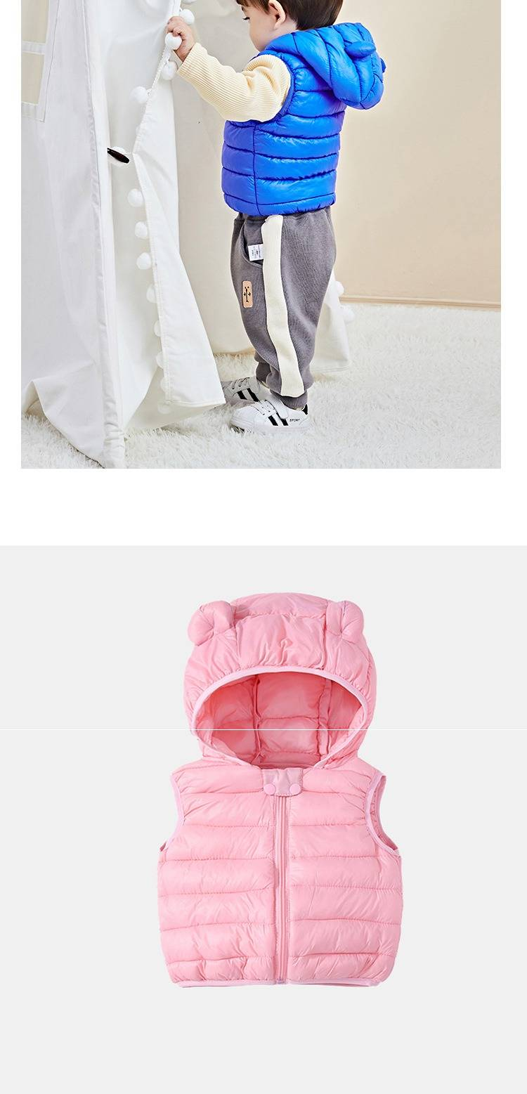 Unisex babyvest met capuchon - lichtgewicht warme jas voor peuters, jongens en meisjes, zacht polyester, schattig dierenorenontwerp, lente, herfst en winter buitenkleding_voghion.com