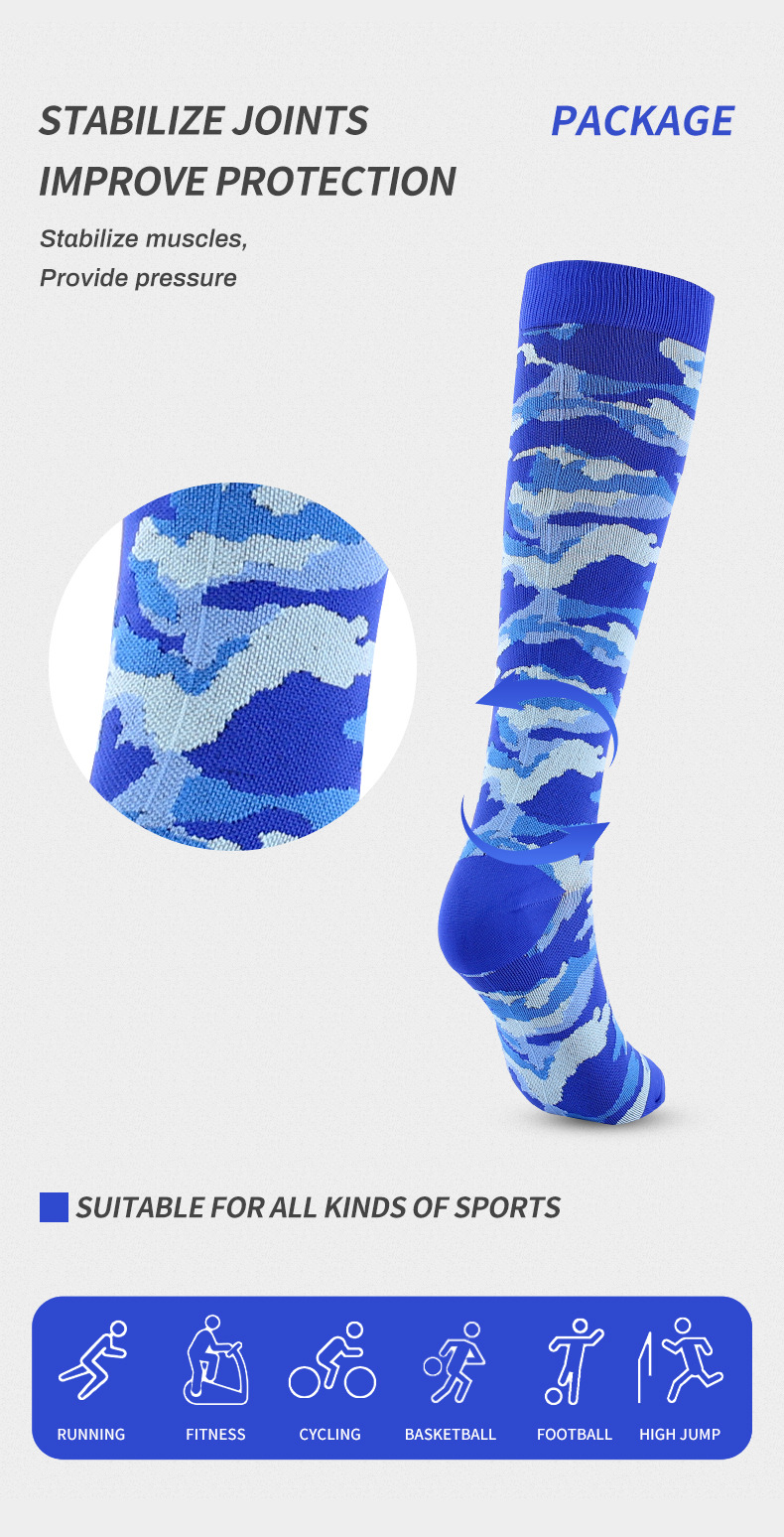 Sokken, leggings voor buitensporten, druksokken, camouflage, gestreepte compressiesokken, casual sportsokken, halfhoge kuitsokken, directe verkoop in de fabriek_voghion.com